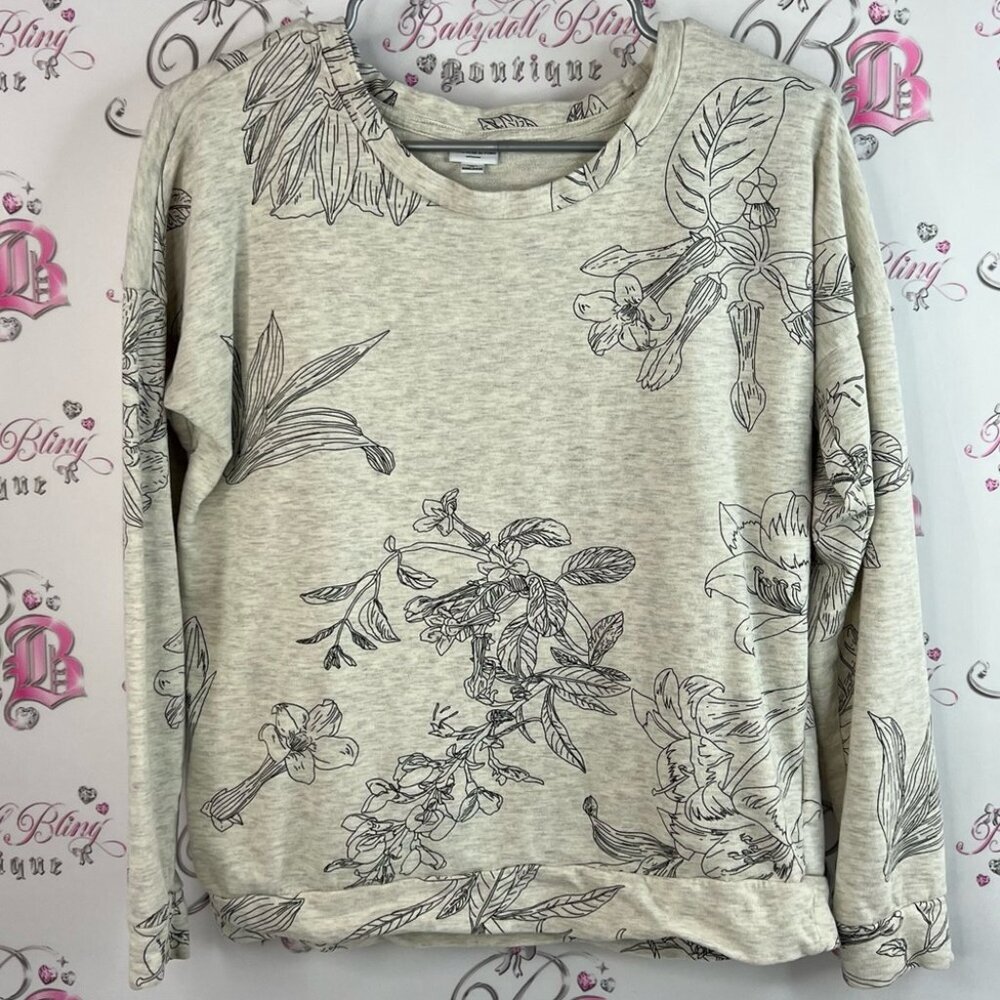 Jacqueline de Yong sweater floral linework art flowers grey Cream Sweatshirt